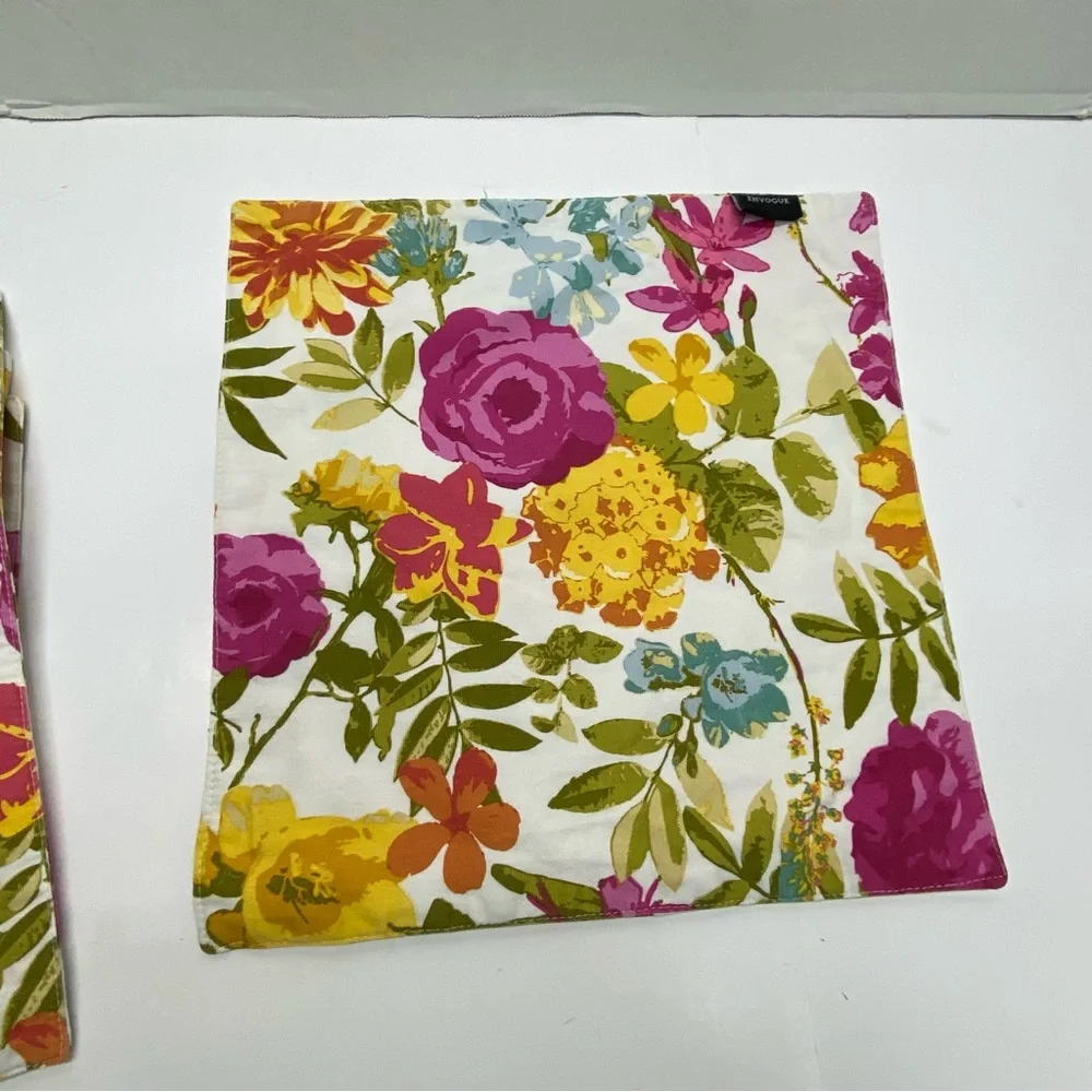 Envogue Placemats Set of 4 Floral Cotton 14X14 Double Sided Summer Multicolored